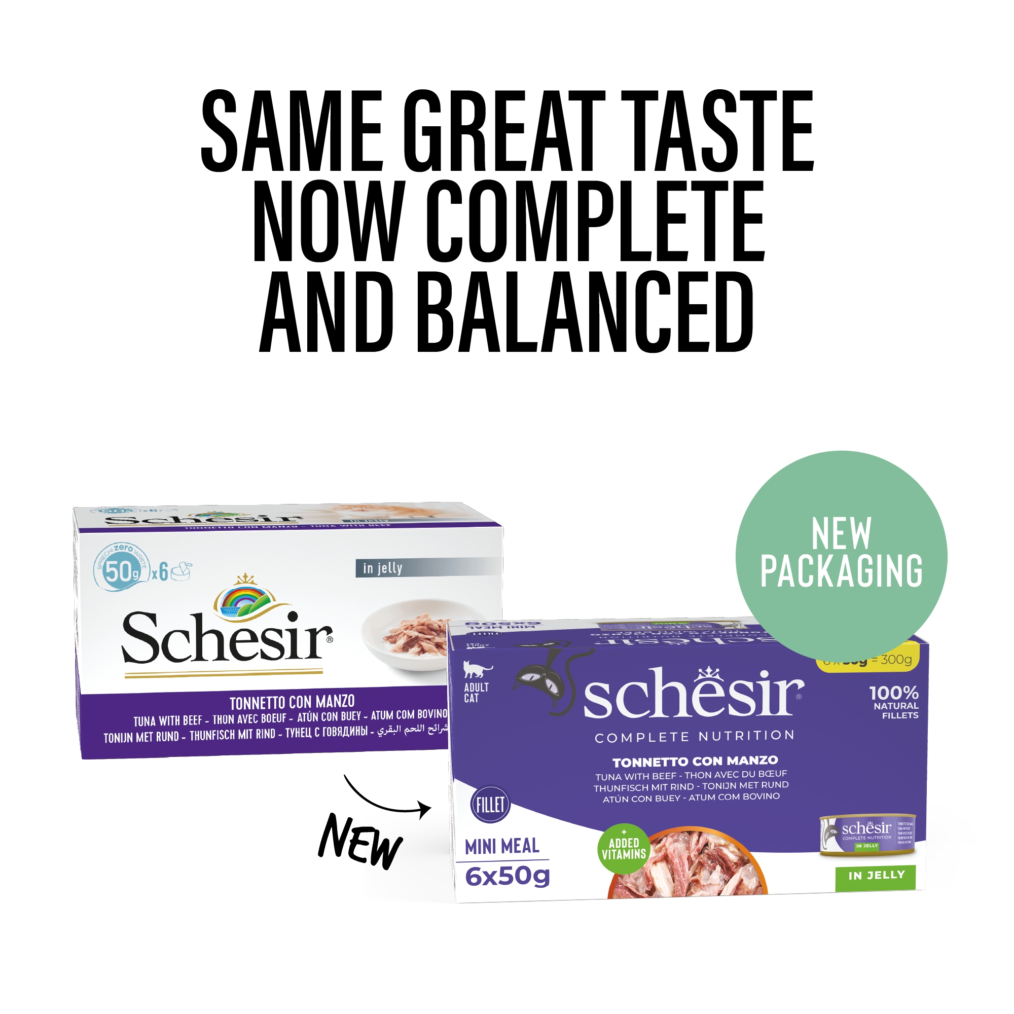 Schesir Mini Meals Complete Nutrition Tuna with Beef Wet Cat Food, 50g (Pack of 6) - Image 3