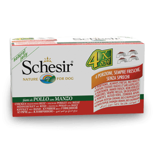 Schesir Multipack Chicken with Beef Wet Dog Food, Pack of 4 x 85g