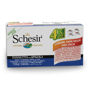 Schesir Multipack Tuna with Seabass Wet Dog Food, Pack of 4 x 85g