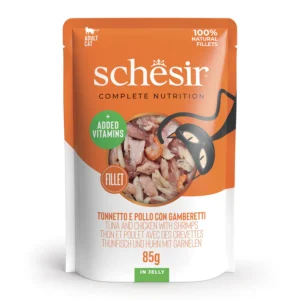 Schesir Complete Nutrition Tuna and Chicken with Shrimp Pouch in Jelly Wet Cat Food, 85g
