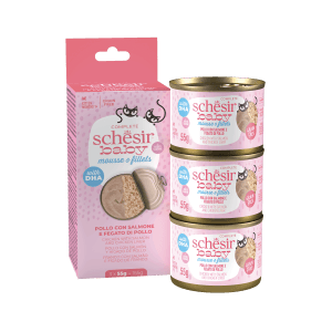 Schesir Baby Mousse & Fillets For Baby Cats Above 1+ Month, 3 Cans