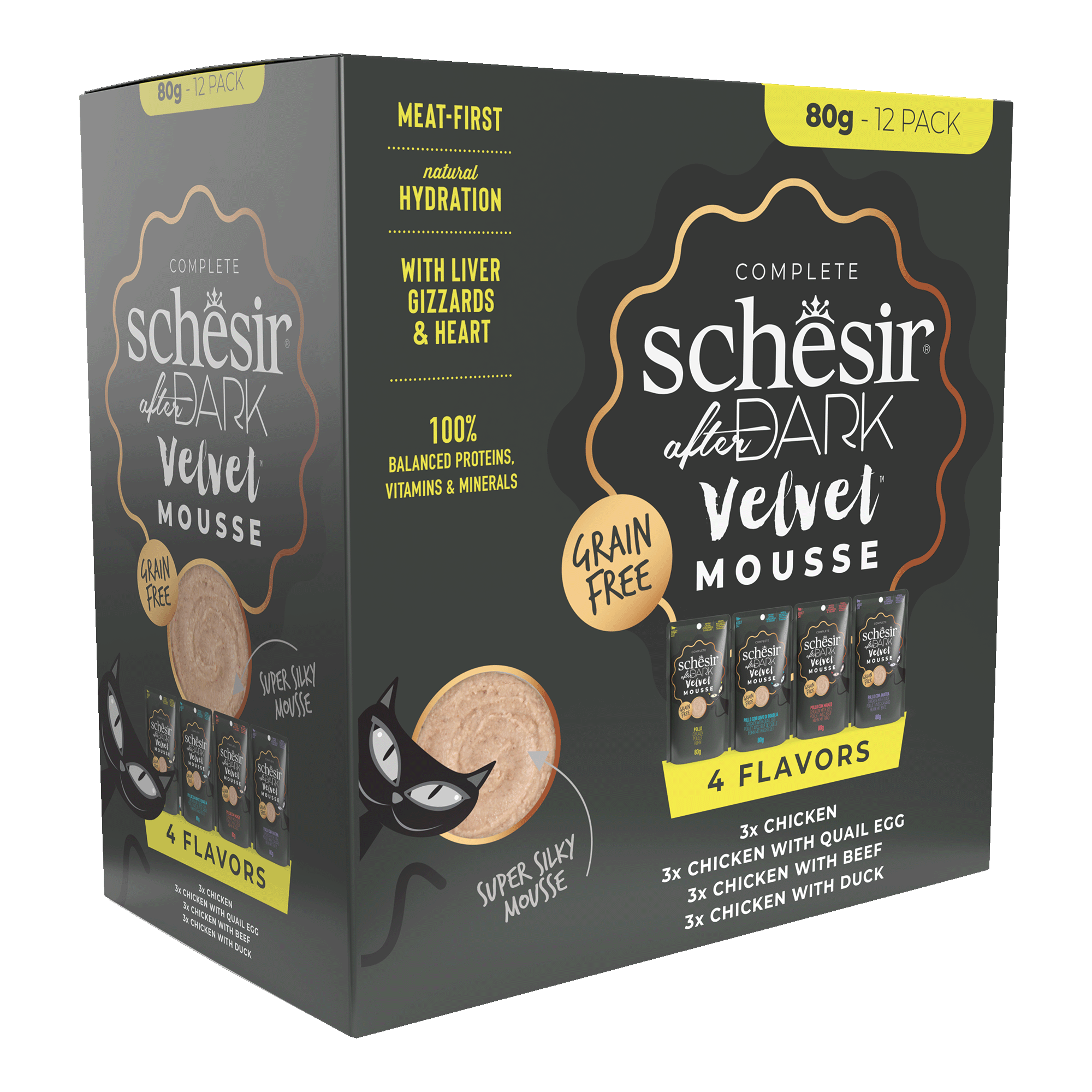 Schesir After Dark Velvet Mousse Variety Pack Wet Cat Food, Pack of 12 x 80g