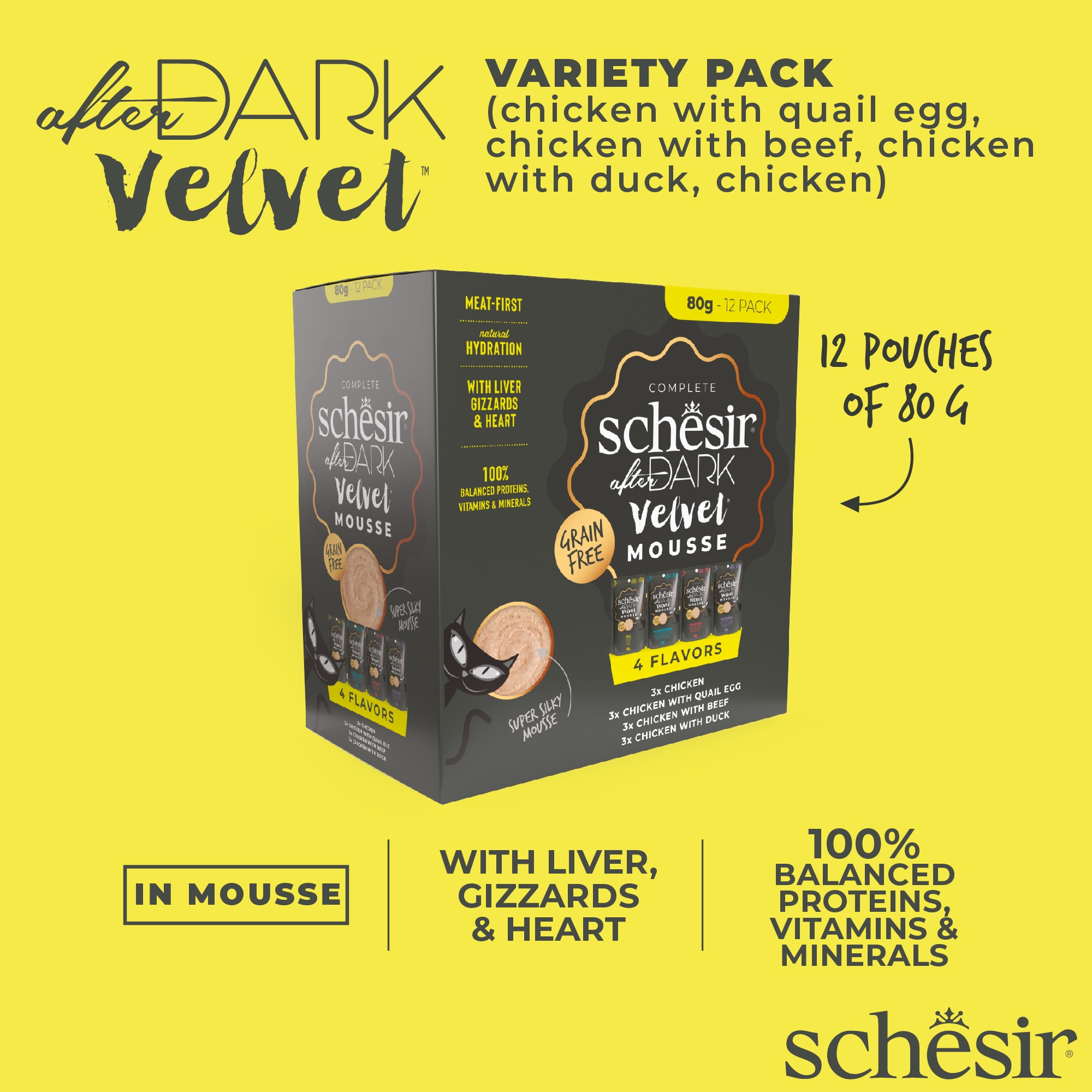 Schesir After Dark Velvet Mousse Variety Pack Wet Cat Food, Pack of 12 x 80g - Image 4