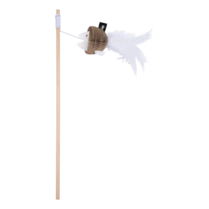 District 70 BAIT Natural Wood Wand Cat Toy, White