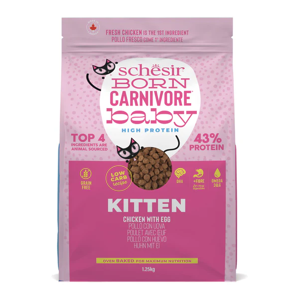 Schesir Born Carnivore Chicken with Egg Baby Oven BAKED Dry Kitten Food, 1.25kg