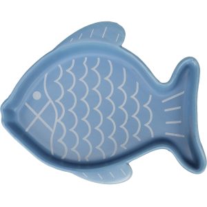 Flamingo Fishie Ceramic Cat Bowl, Blue