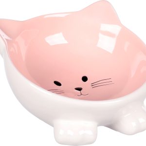 Flamingo Puzi Ceramic Cat Bowl, Pink
