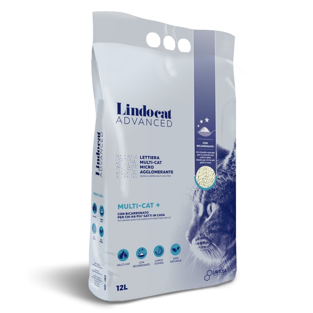 LindoCat Advanced Multi-Cat + (Fragrance-free) White Bentonite Cat Litter, 12L