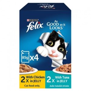 Felix As Good as it Looks Chicken and Tuna in Jelly Wet Cat Food, 85g (Pack of 4)