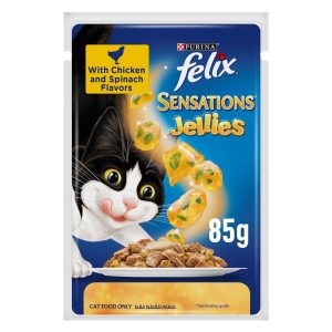 Felix Sensations Jellies Chicken And Spinach in Jelly Wet Cat Food, 85g