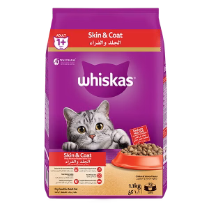 Whiskas Skin and Coat Chicken and Salmon Dry Cat Food, 1.1kg