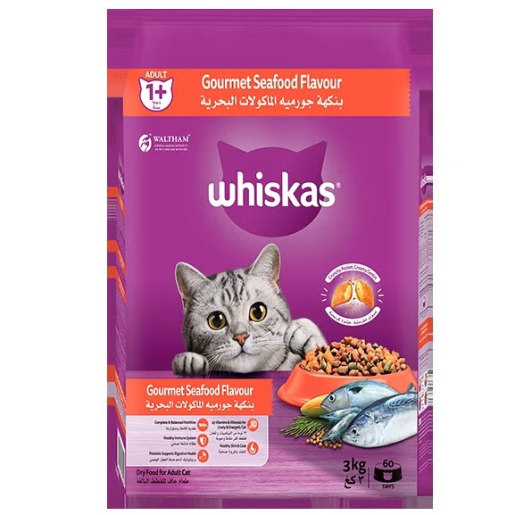 Whiskas Gourmet Seafood Flavour Dry Cat Food, 3kg