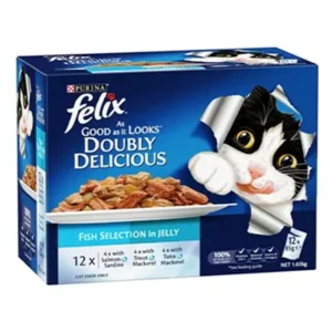 Felix Doubly Delicious Fish Selection in Jelly Wet Cat Food, 85g (Pack of 12)